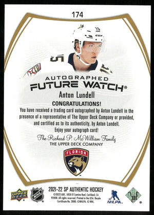 Anton Lundell Black Gold Auto RC Rookie Future Watch 2021-22 SP 