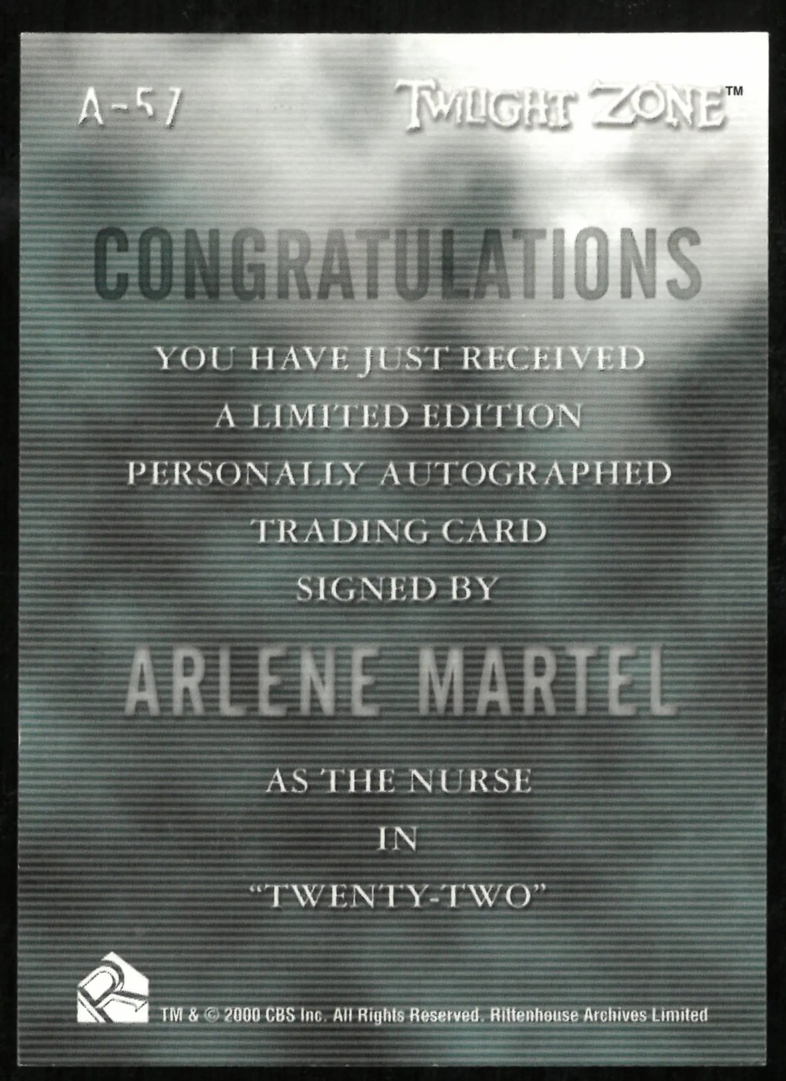 Arlene Martel as The Nurse Twilight Zone Auto Autograph #A-57 