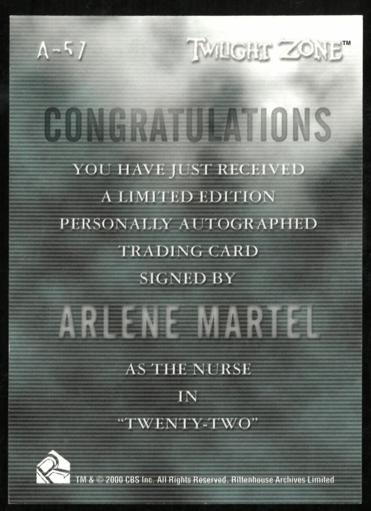 Arlene Martel as The Nurse Twilight Zone Auto Autograph #A-57 