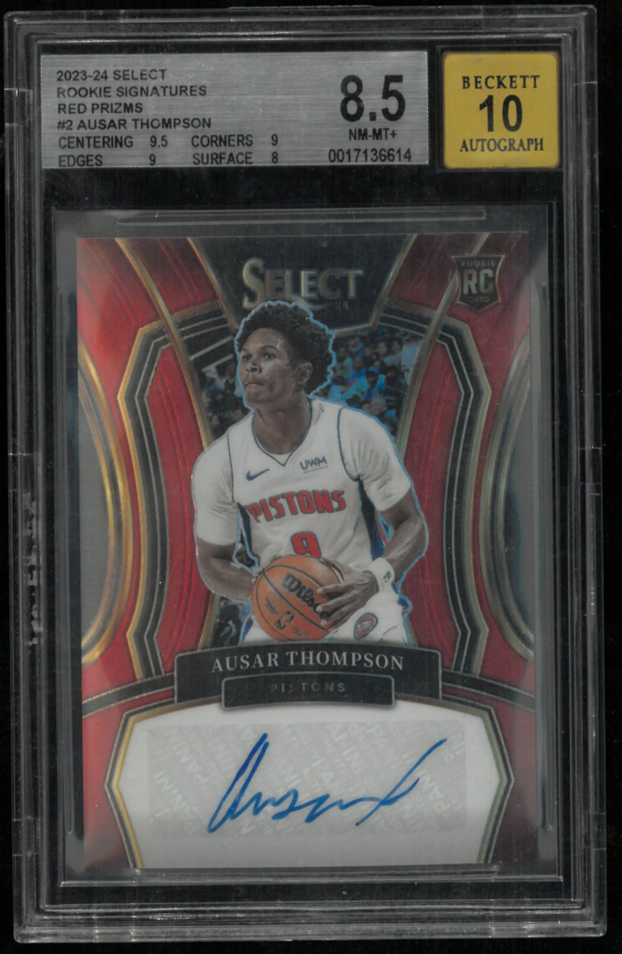 Ausar Thompson RC /99 BGS 8.5 Auto 10 2023 Select Rookie Signatures Red Prizm 