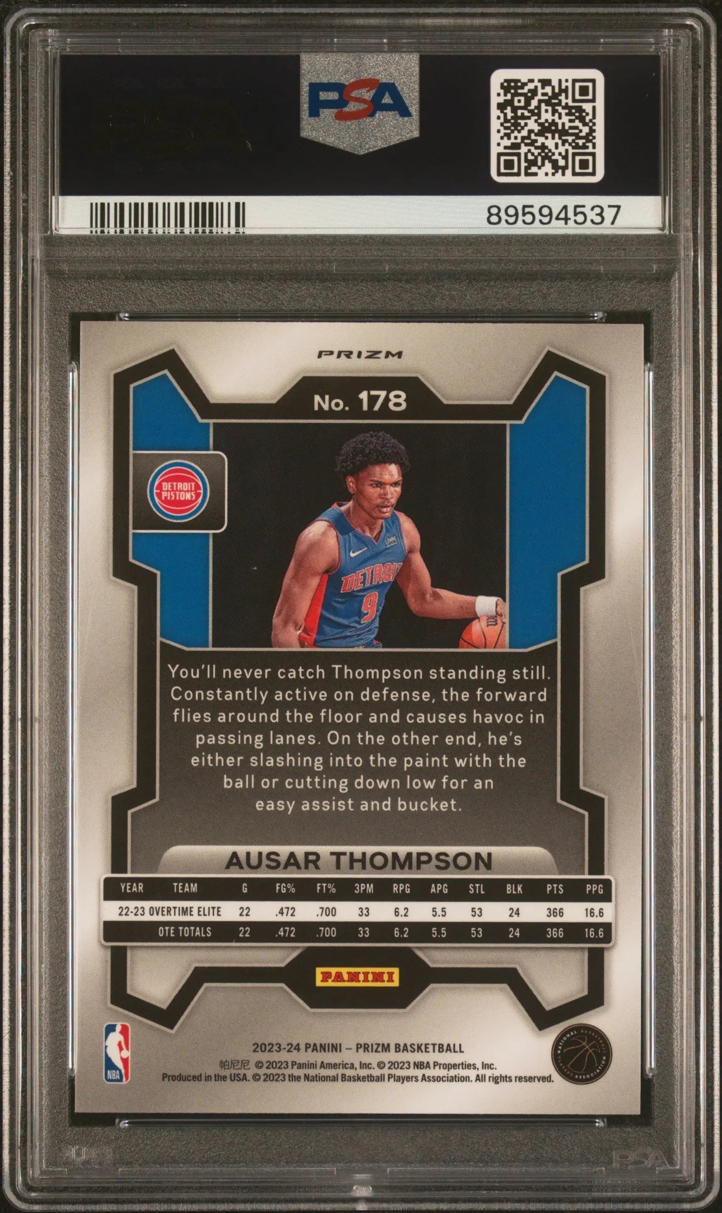 Ausar Thompson RC Rookie PSA 10 SILVER Prizm 2023-24 23-24 PISTONS 