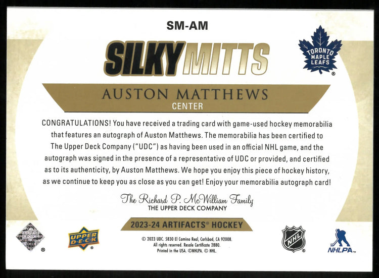 Auston Matthews /25 Auto Glove ARTIFACTS Silky Mitts 2023-24 