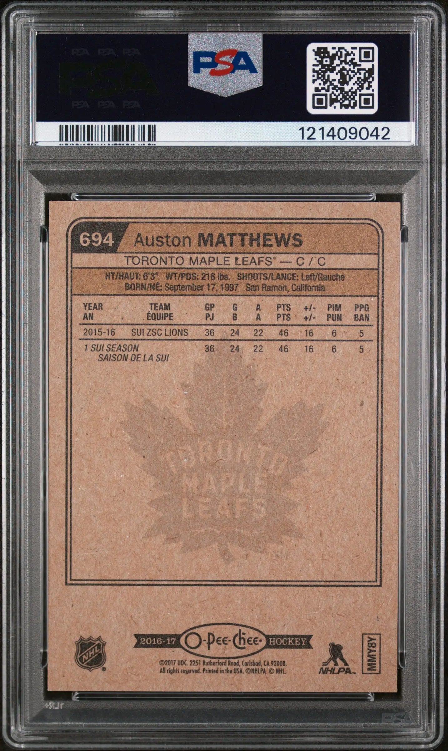 Auston Matthews PSA 10 RC Rookie O Pee Chee 2016-17 16-17 Update Marquee Leafs 