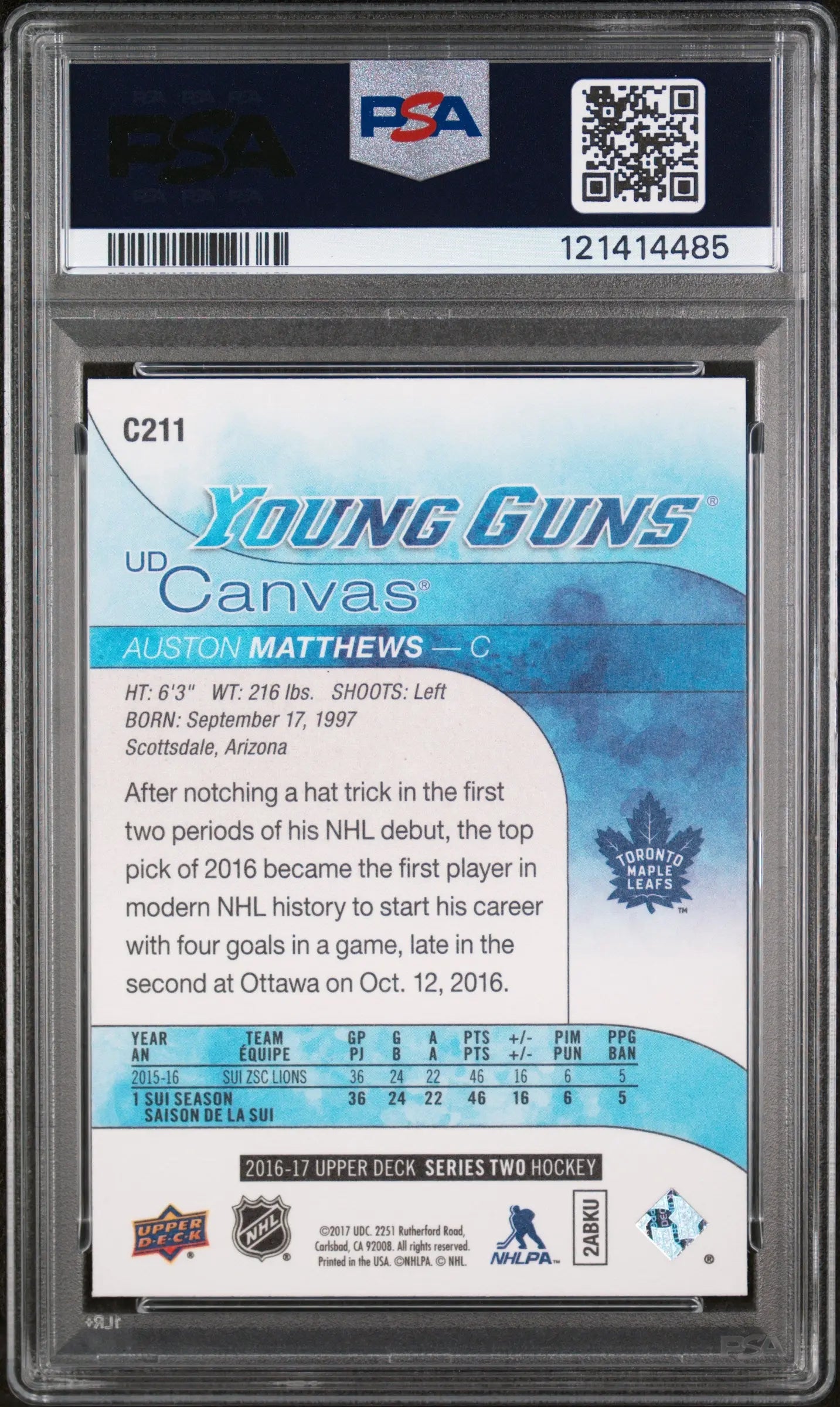 Auston Matthews Young Guns Canvas RC PSA 9 Rookie 2016-17 16-17 UD Upper Deck 