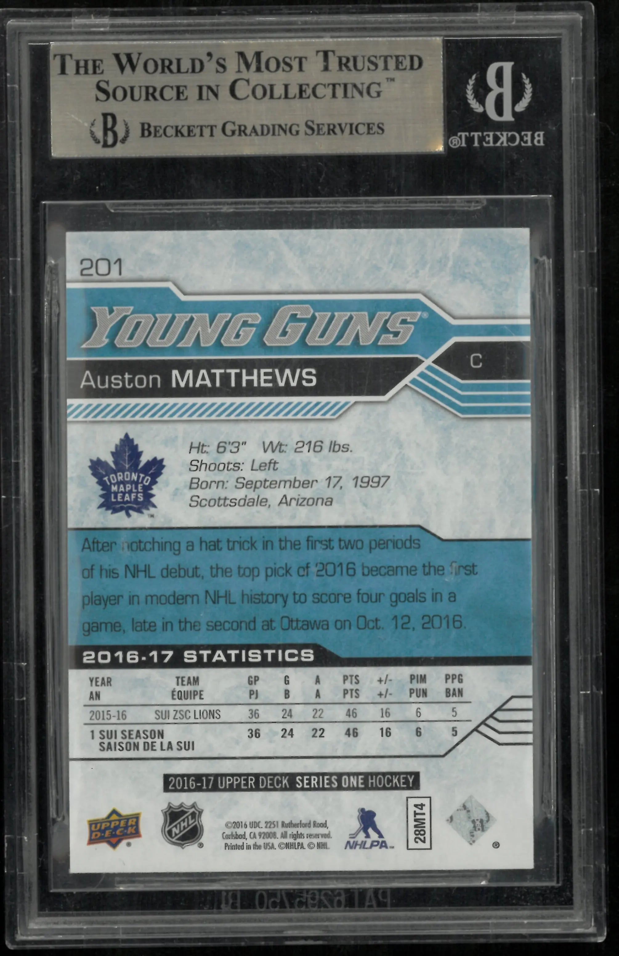 Auston Matthews Young Guns RC Rookie BGS 9.5 2016-17 UD Upper Deck 