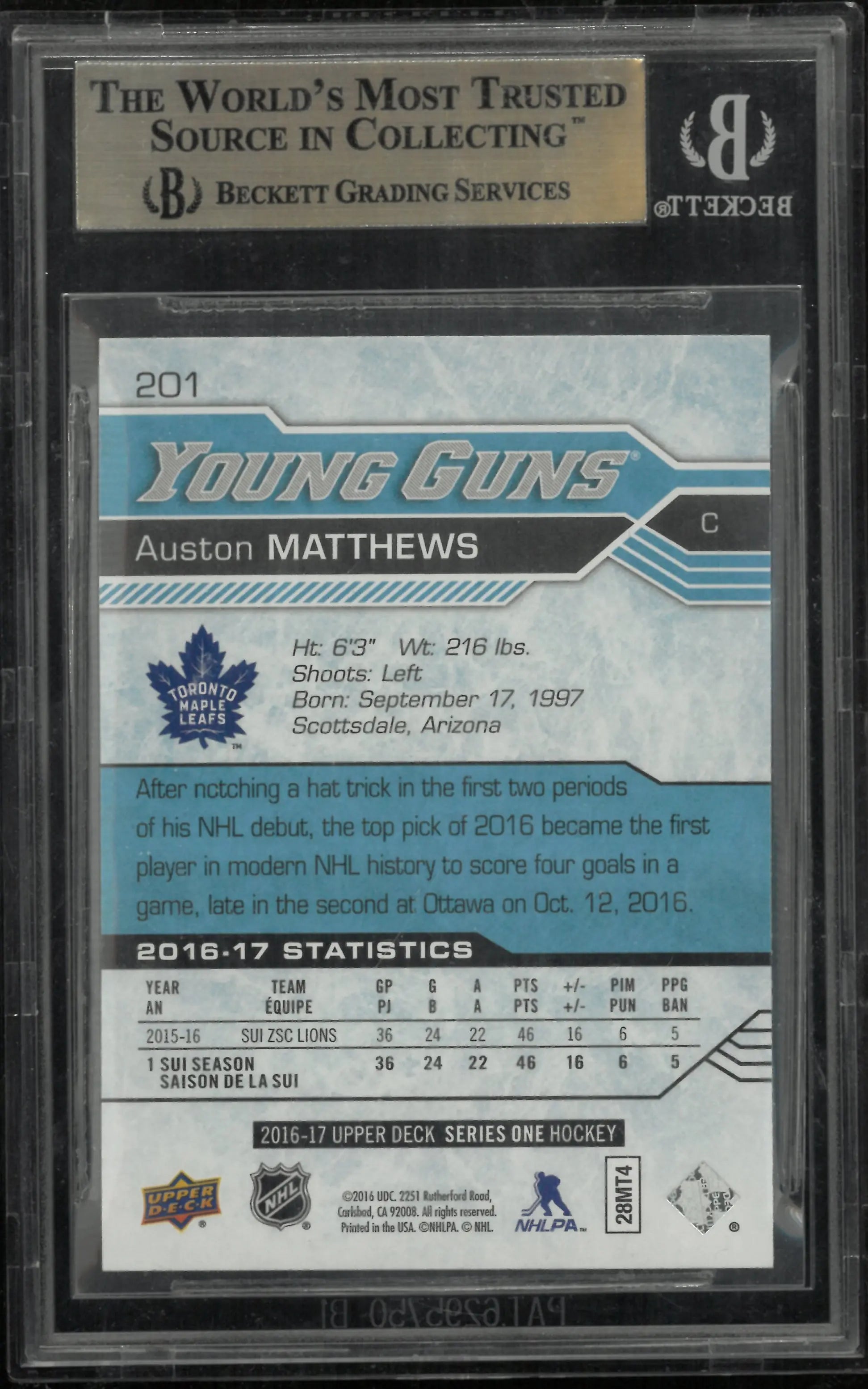 Auston Matthews Young Guns Rookie BGS 9.5 RC 2016-17 Upper Deck 