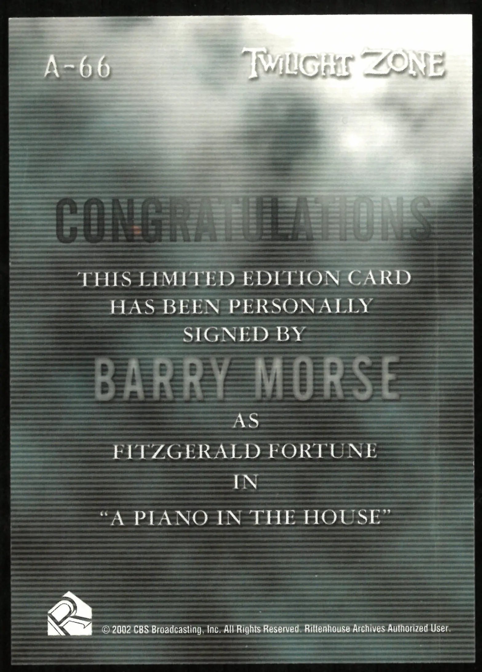 Barry Morse As Fitzgerald Fortune Twilight Zone Auto Autograph #A-66 