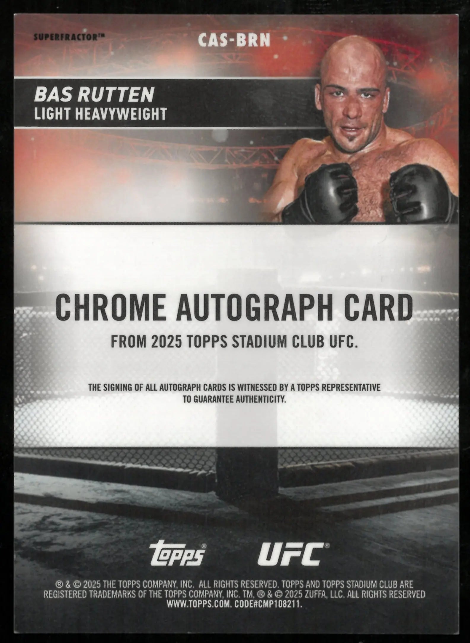 Bas Rutten 1/1 Superfractor Stadium Club 2025 Topps UFC 