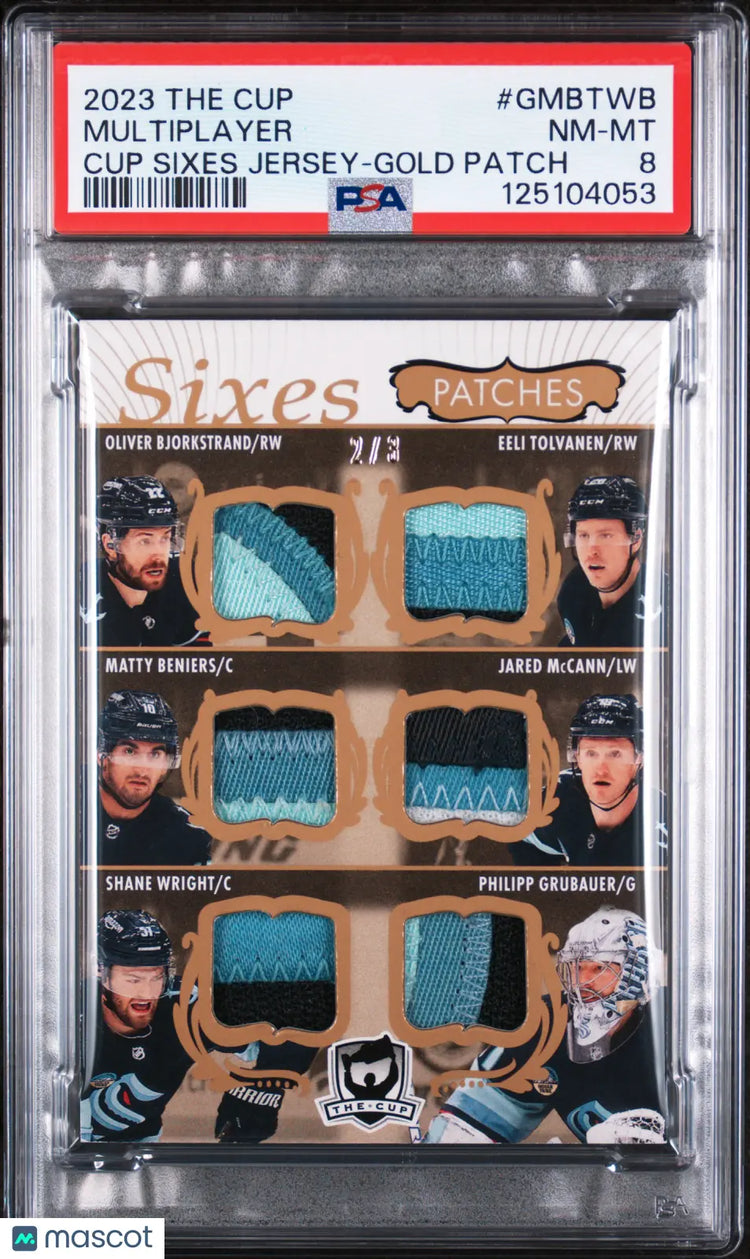 Beniers Wright Grubauer Kraken /3 SIXES PATCH UD The Cup 2023-24 3CLR PSA 8 