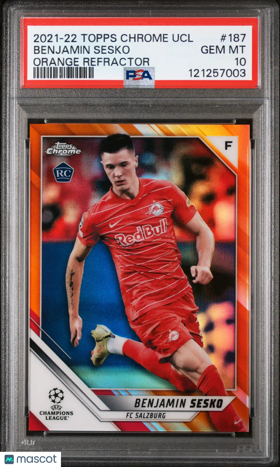 Benjamin Sesko PSA 10 /25 Orange 2021-22 Topps Chrome UCL Orange Refractor 