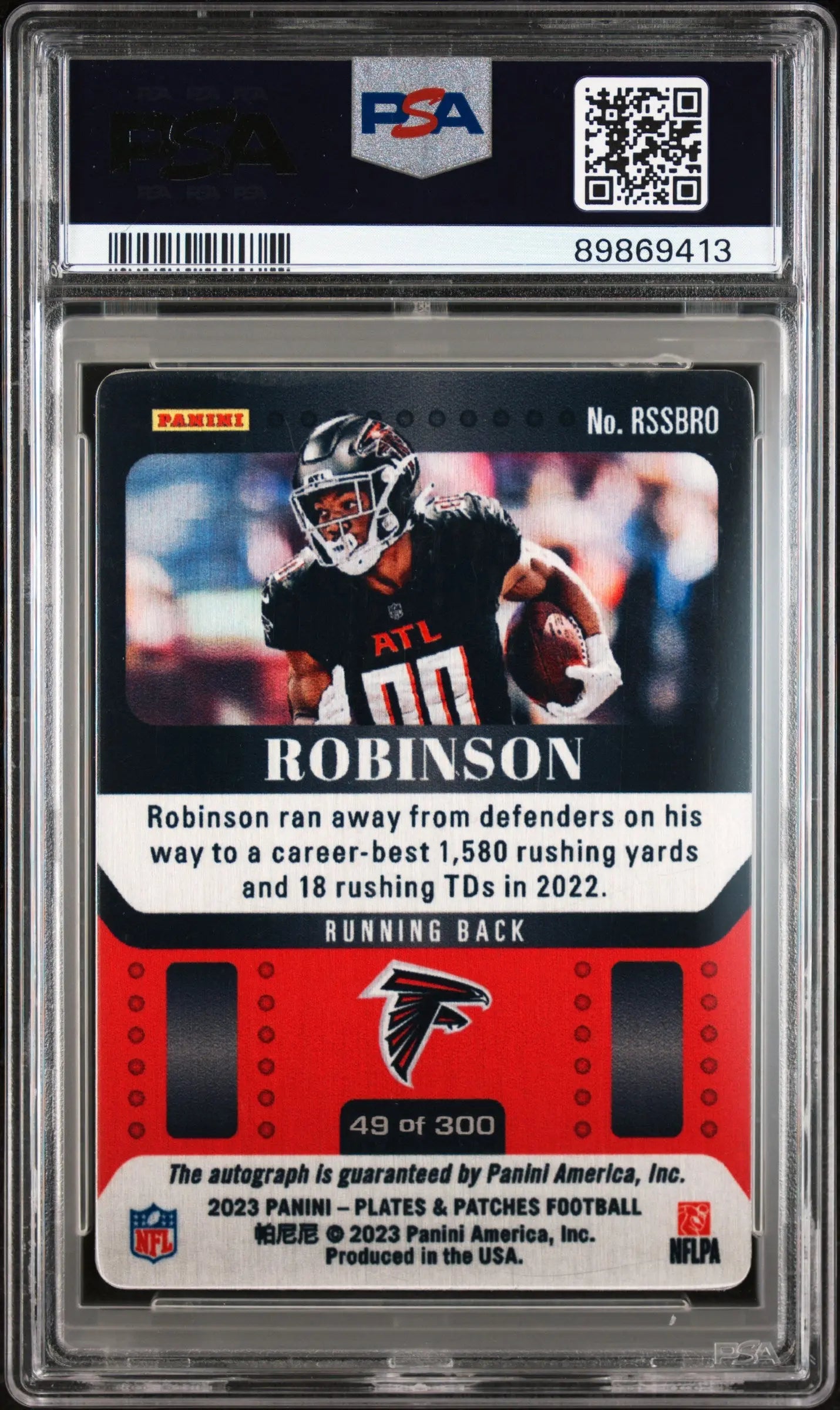 Bijan Robinson RC PSA Auto 10 2023 Panini Plates & Patches Steel Signature /300 