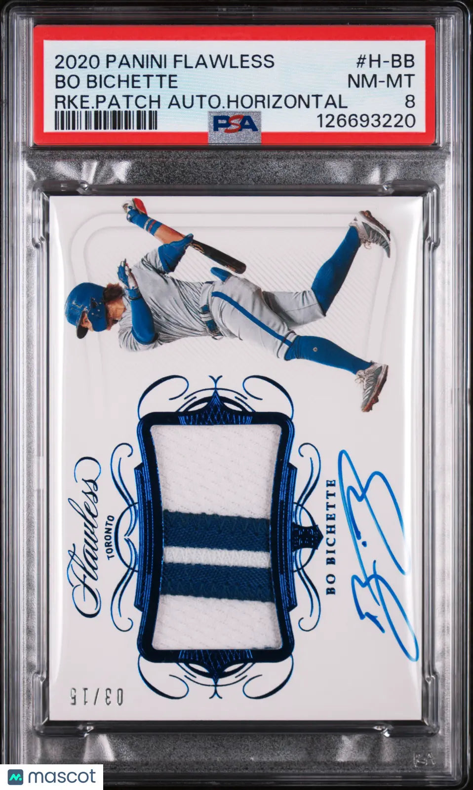 Bo Bichette /15 Patch Auto 2020 Flawless PSA 8 RC Rookie Autograph Horizontal 
