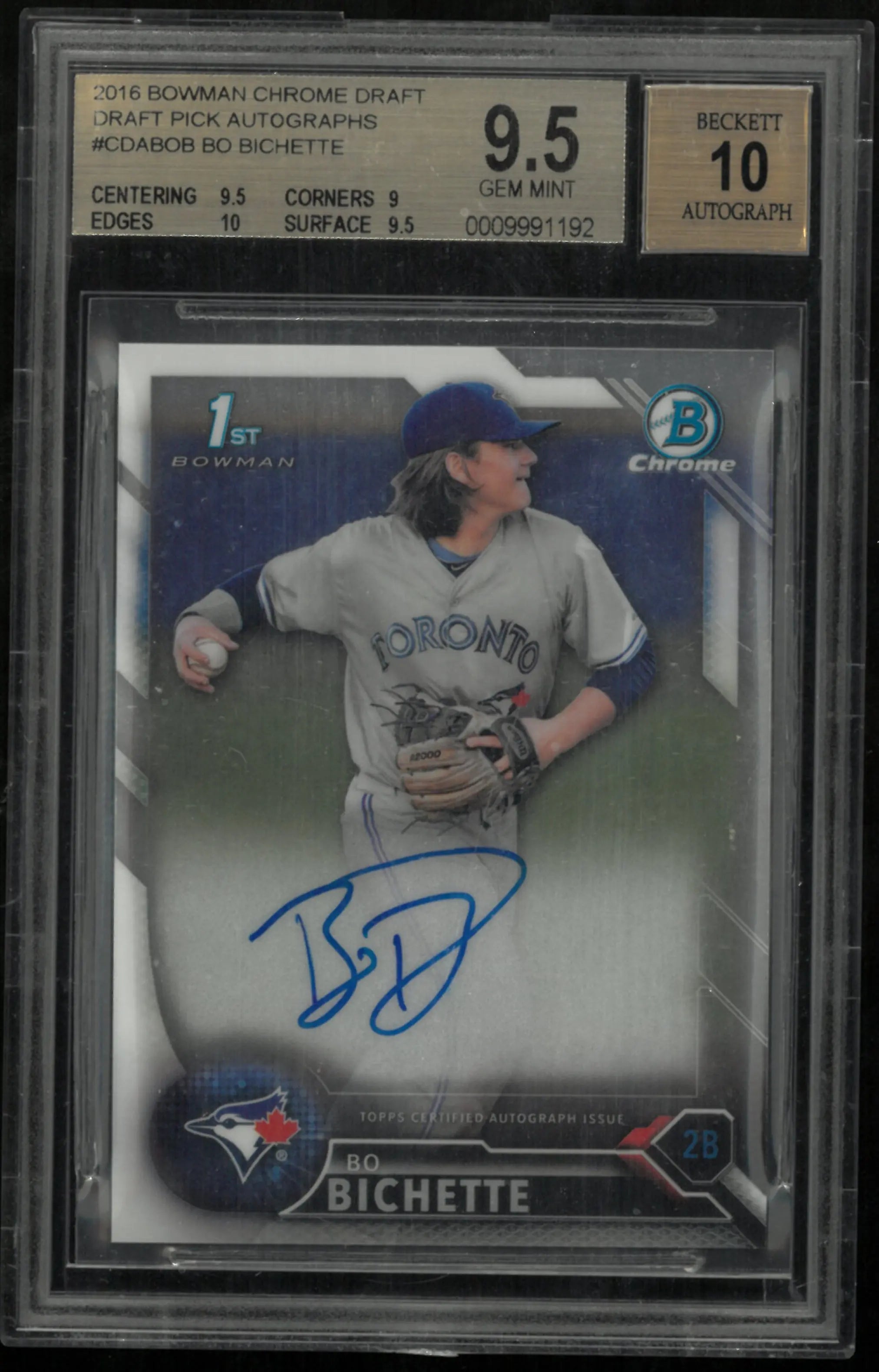 Bo Bichette 1st Auto RC BGS 9.5 GEM 10 Autograph 2016 Bowman CHROME Draft Rookie 