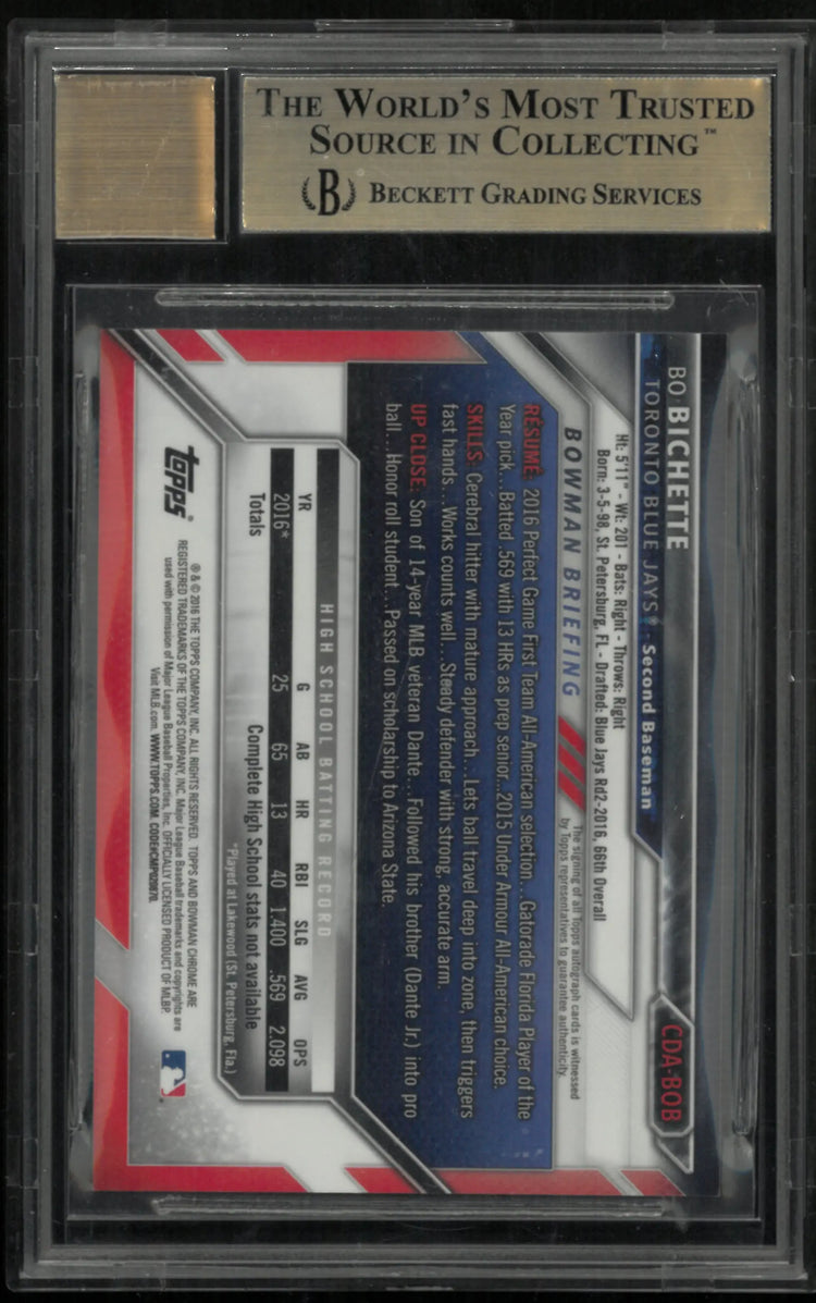 Bo Bichette 1st Auto RC BGS 9.5 GEM 10 Autograph 2016 Bowman CHROME Draft Rookie 