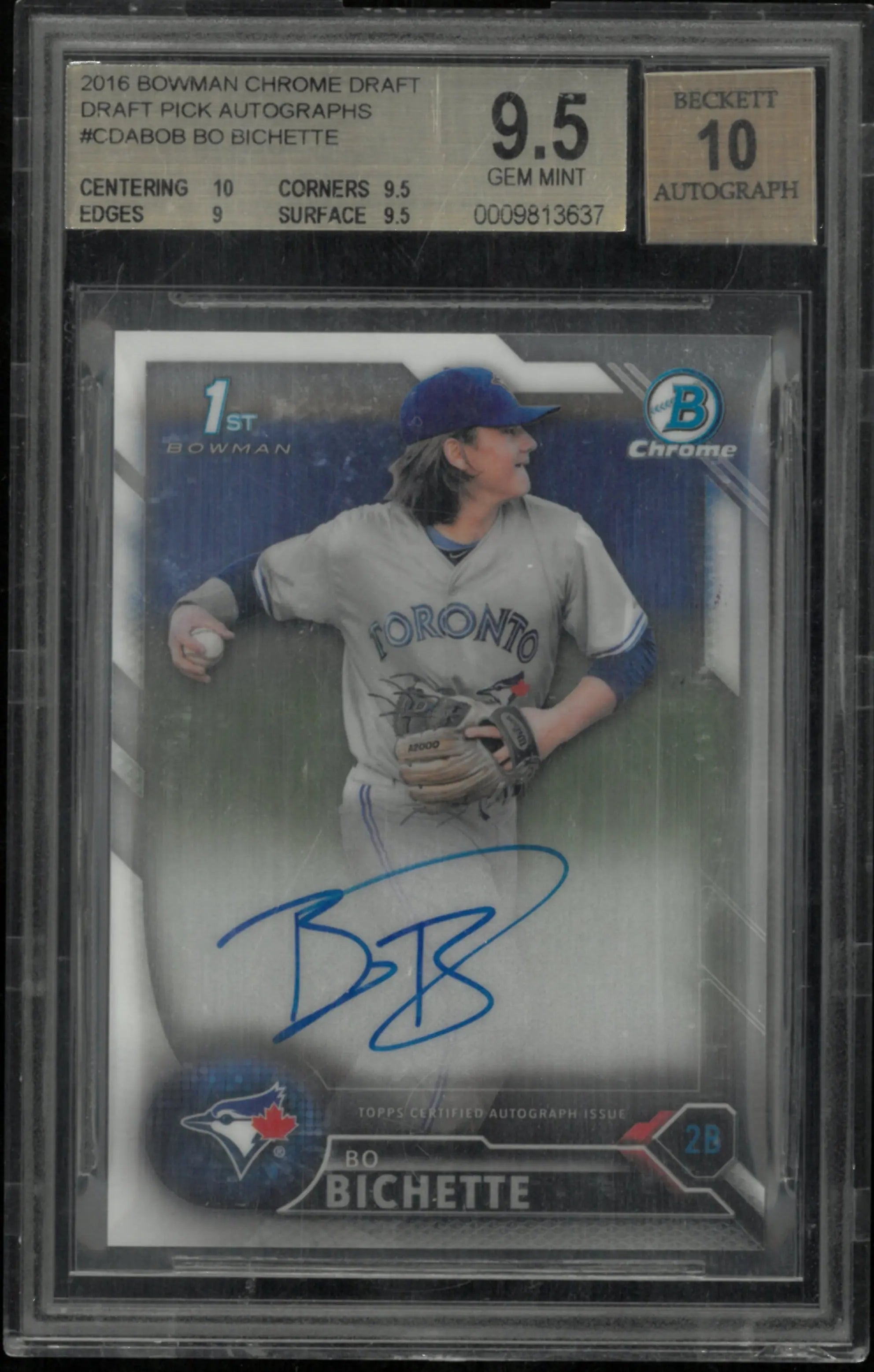 Bo Bichette 1st Auto RC BGS 9.5 Rookie 2016 Bowman Chrome Draft 