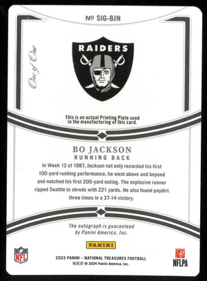 Bo Jackson 1/1 AUTO Printing Plate 2023 National Treasures RAIDERS 