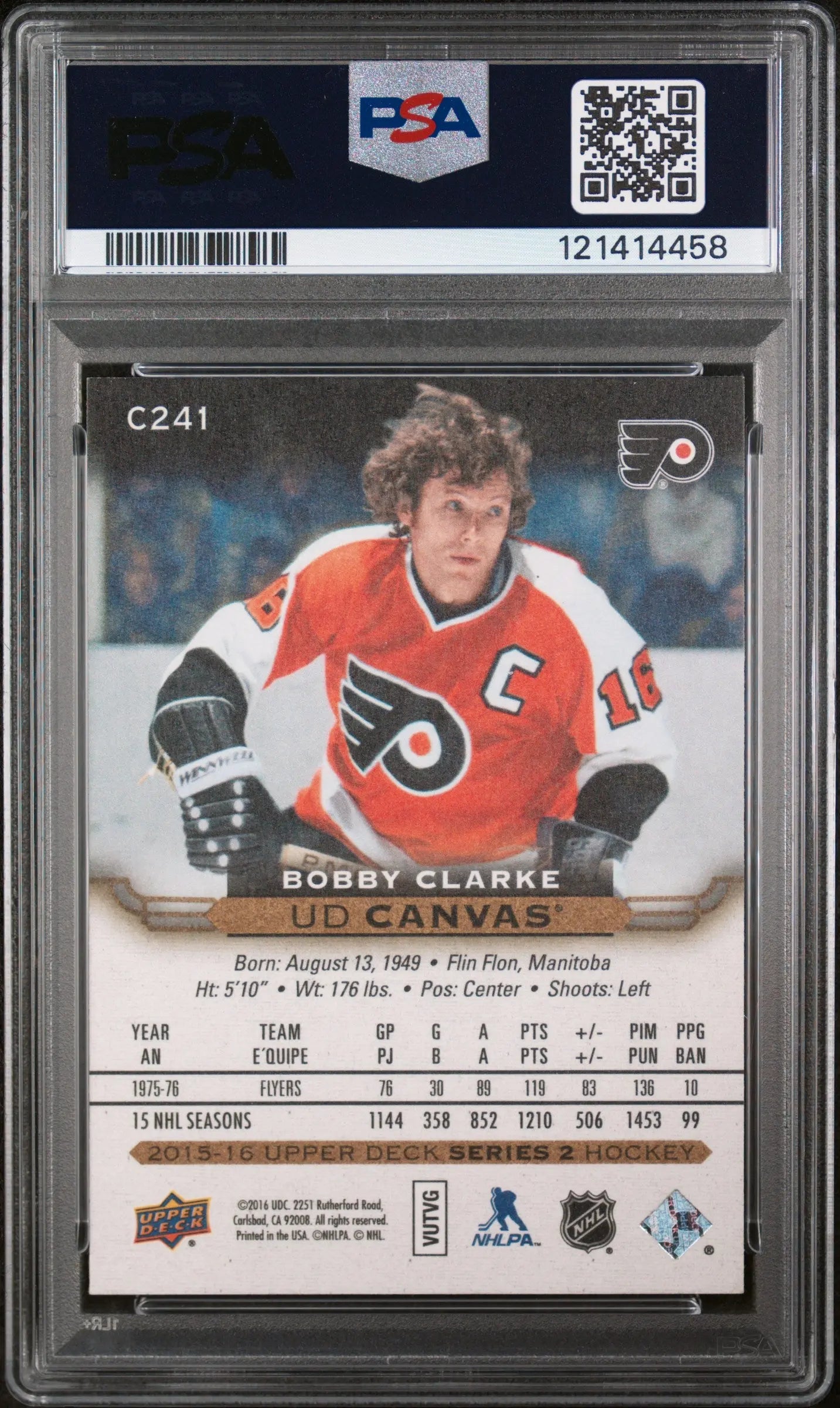 Bobby Clarke UD Canvas Retired PSA 10 GEM SP RARE 2015-16 15-16 Flyers HOF 