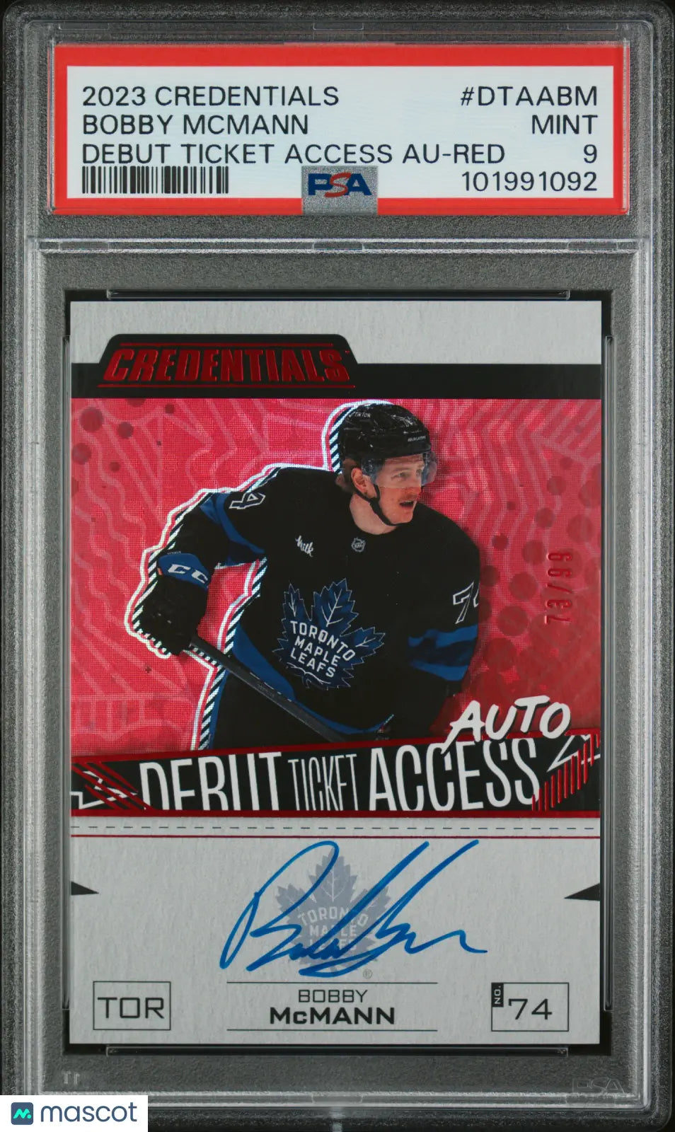 Bobby McMann /99 Auto RC 2023-24 Credentials UD Autograph Rookie Debut Ticket 