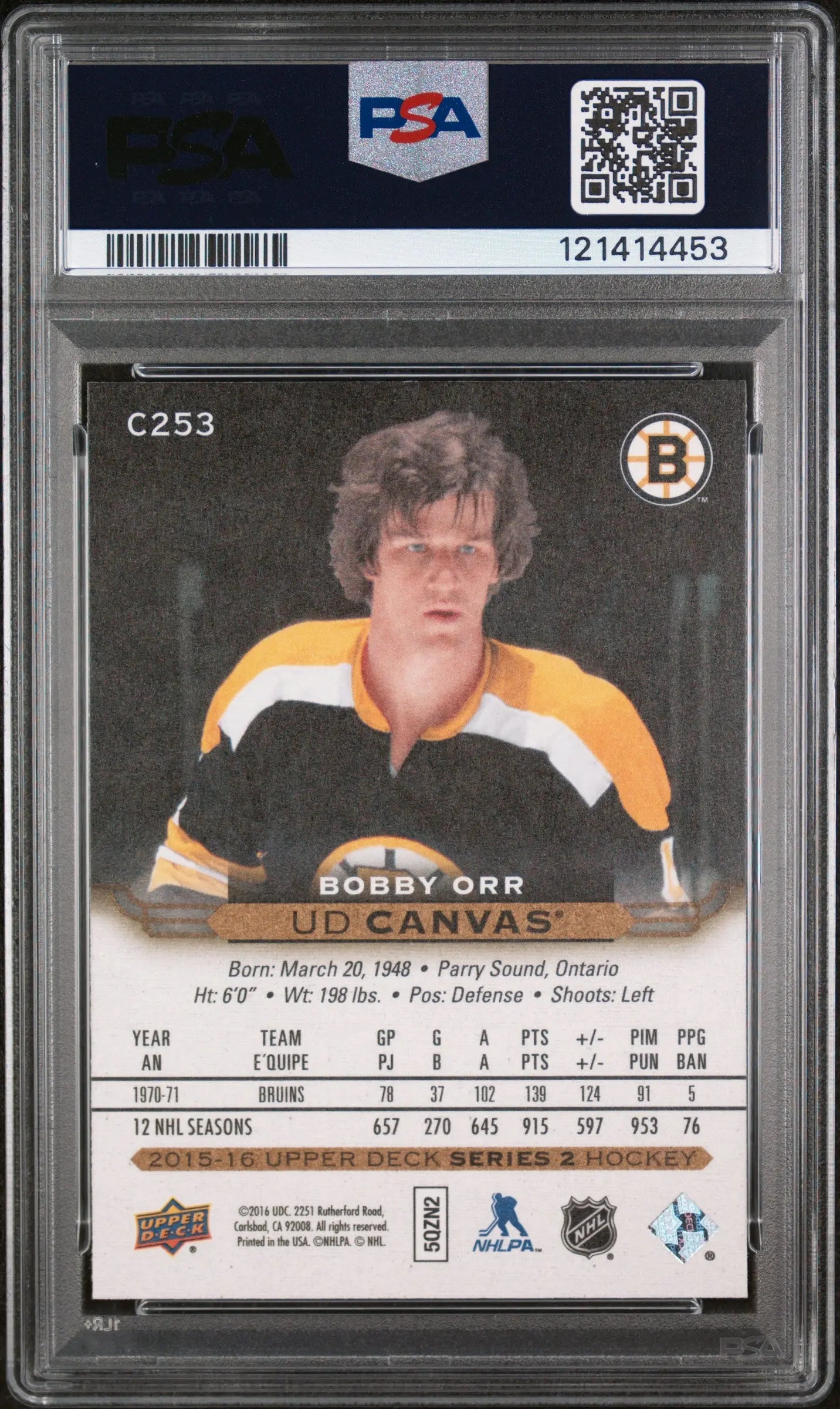 Bobby Orr UD Canvas Retired PSA 10 2015-16 15-16 Upper Deck Boston Bruins 