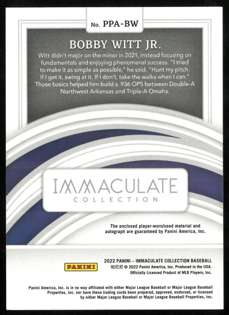 Bobby Witt Jr /7 RC Rookie Patch Auto IMMACULATE 2022 Royals 