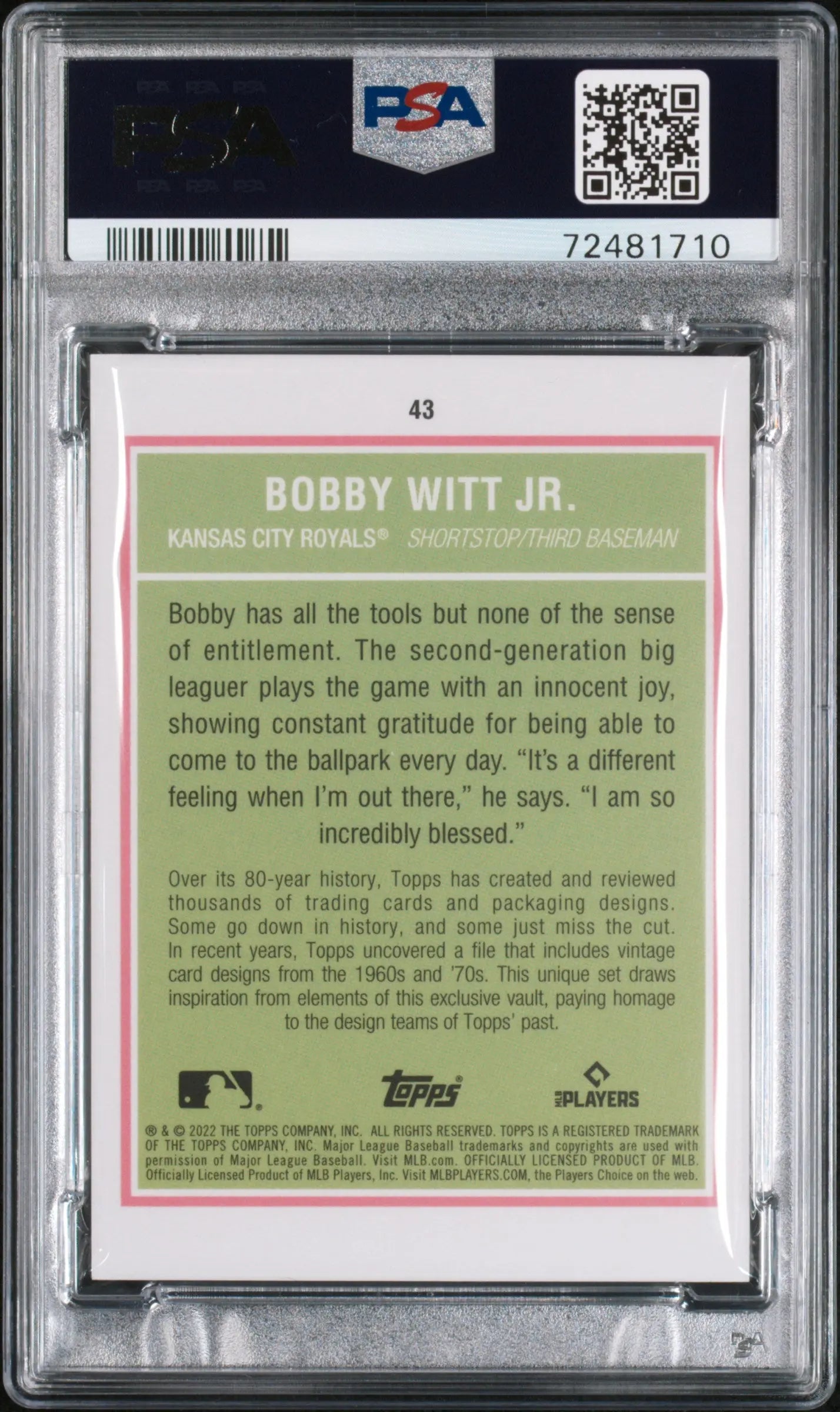 Bobby Witt Jr RC /50 PSA 10 Brooklyn Collection GOLD Rookie Topps 2022