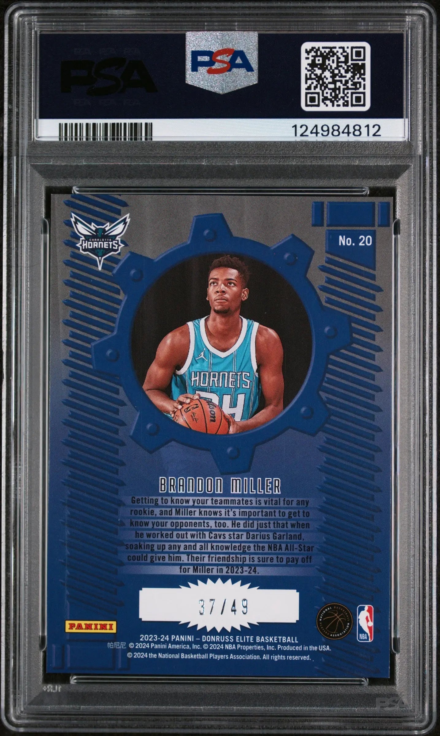 Brandon Miller RC /49 Purple PSA 10 Rookie 2023-24 Donruss Elite Craftsmen 