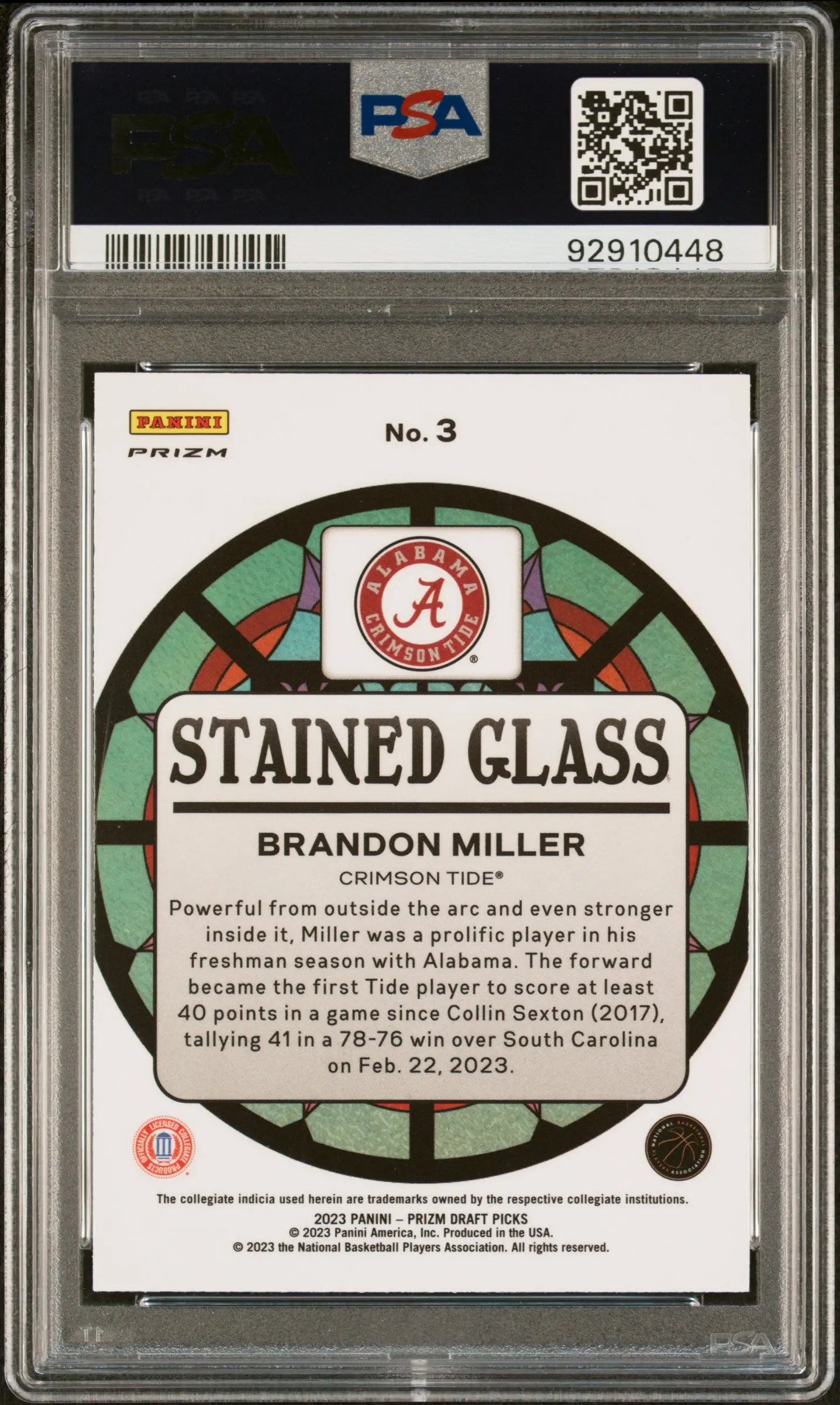 Brandon Miller RC Rookie Stained Glass PSA 9 2023-24 Prizm Draft Picks 23-24 #3 