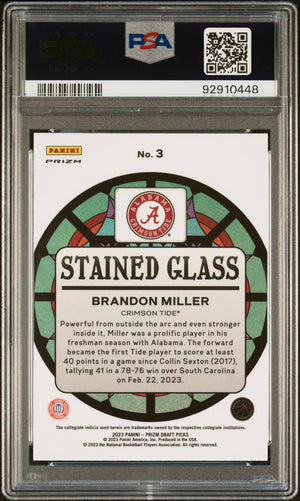 Brandon Miller RC Rookie Stained Glass PSA 9 2023-24 Prizm Draft Picks 23-24 #3 