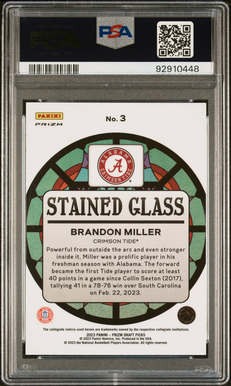 Brandon Miller RC Rookie Stained Glass PSA 9 2023-24 Prizm Draft Picks 23-24 #3 