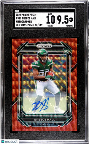 Breece Hall RC Rookie /149 Autograph Red Wave SGC 9.5 Auto 10 2022 Panini Prizm 