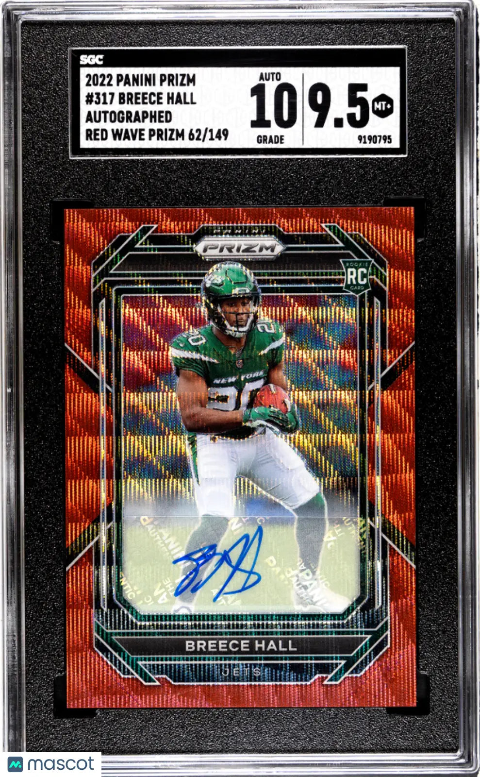 Breece Hall RC Rookie /149 Autograph Red Wave SGC 9.5 Auto 10 2022 Panini Prizm 