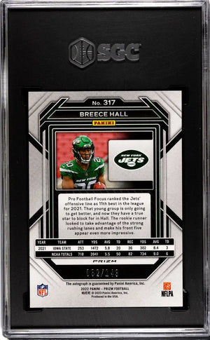 Breece Hall RC Rookie /149 Autograph Red Wave SGC 9.5 Auto 10 2022 Panini Prizm 