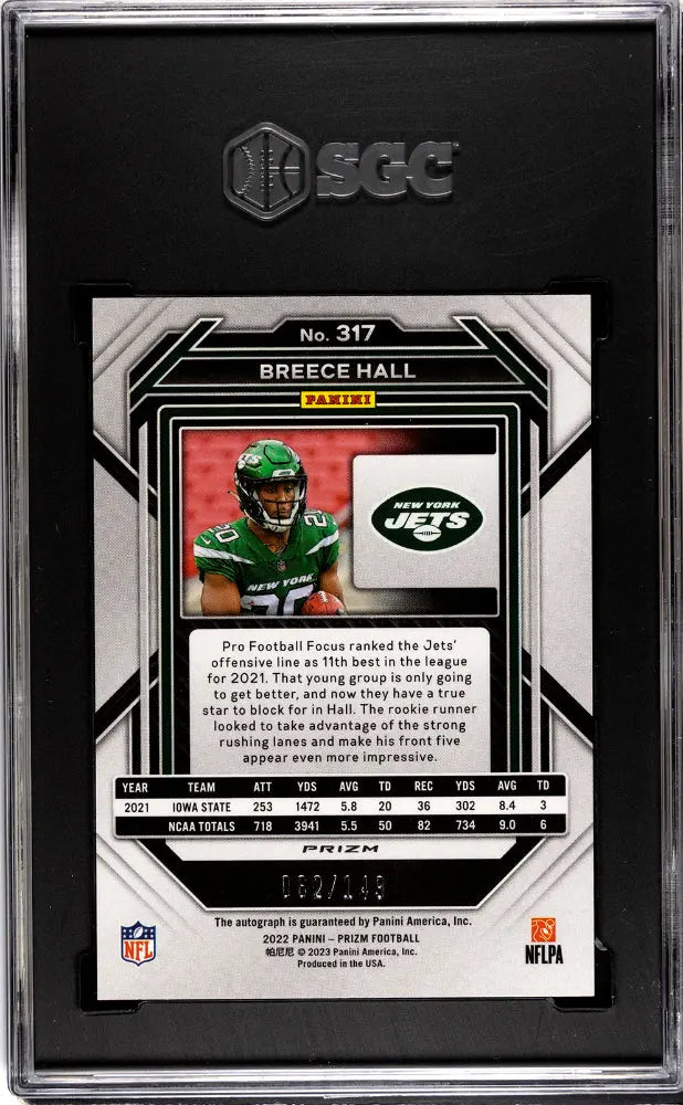 Breece Hall RC Rookie /149 Autograph Red Wave SGC 9.5 Auto 10 2022 Panini Prizm 