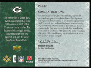 Brett Favre UD Premier /15 15/15 Remnants Patch Auto 2007 