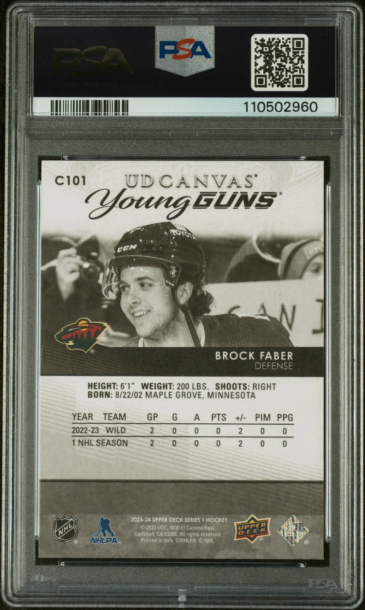 Brock Faber Black White Canvas PSA 10 RC Rookie 2023-24 23-24 UD Upper Deck 
