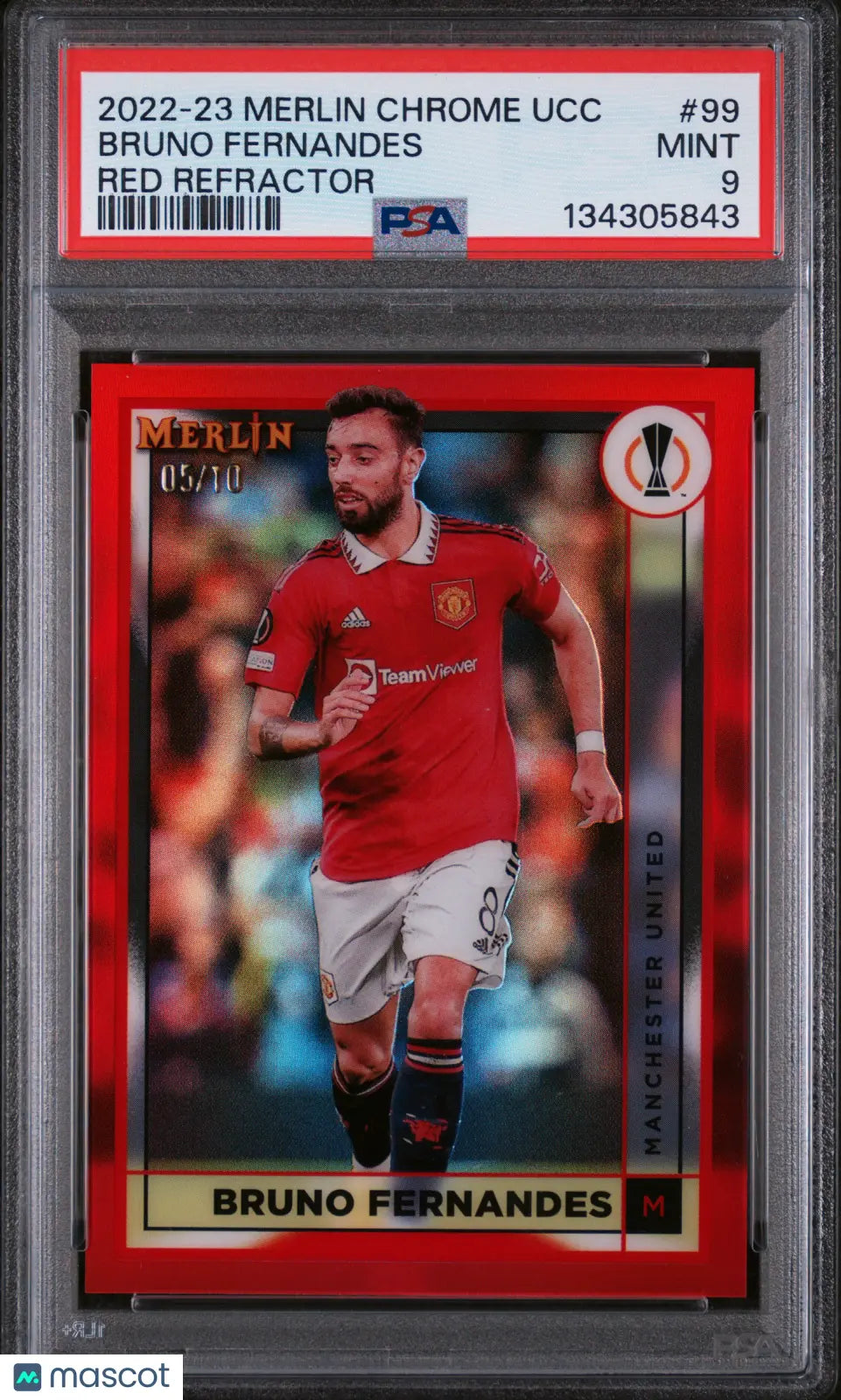 Bruno Fernandes Red Refractor /10 PSA 9 2022-23 Topps Merlin Chrome UCC 