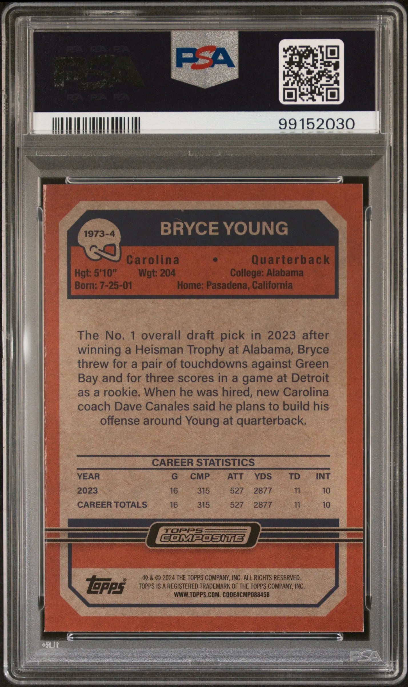 Bryce Young PSA 9 2023 Topps Composite RC Rookie 1973 Topps Chrome Lazer 