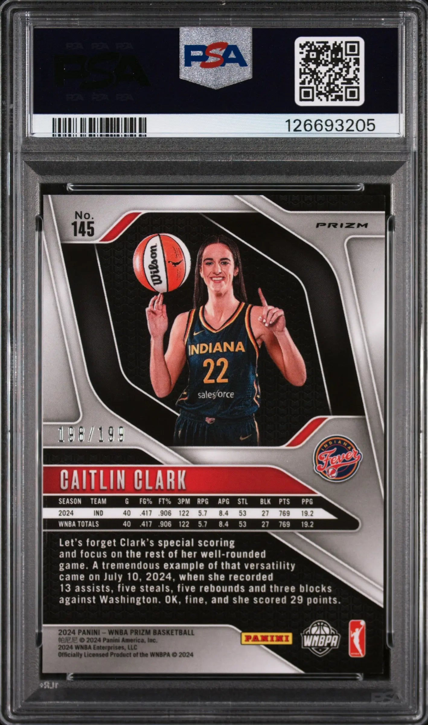Caitlin Clark Blue Pulsar PSA 9 RC Rookie 2024 WNBA Prizm 