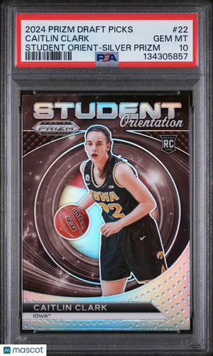 Caitlin Clark RC Rookie Silver PSA 10 2024 Prizm Draft Picks Student Orientation 