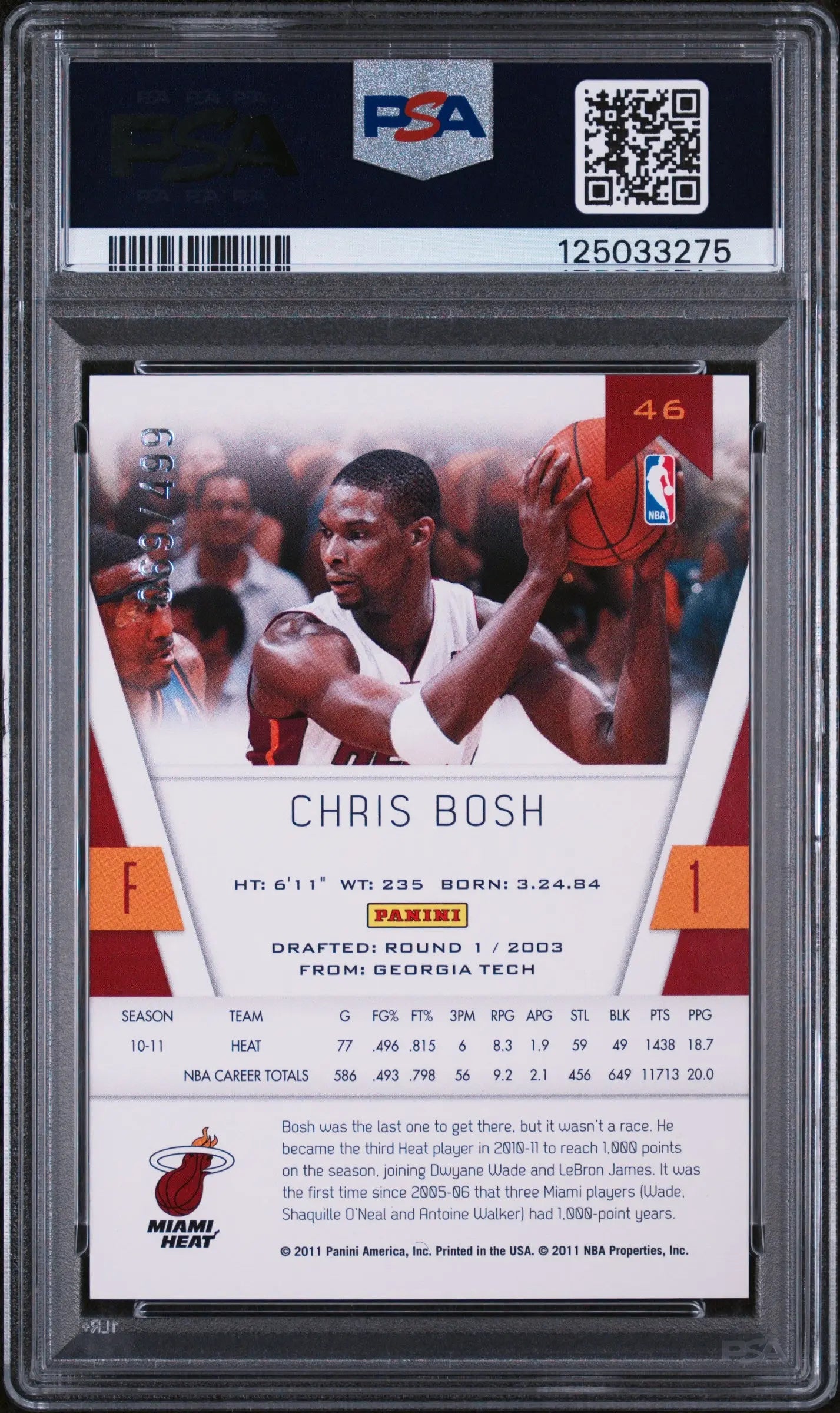Chris Bosh #46 Red PSA 9 2010-11 10-11 Panini Totally Certified /499 