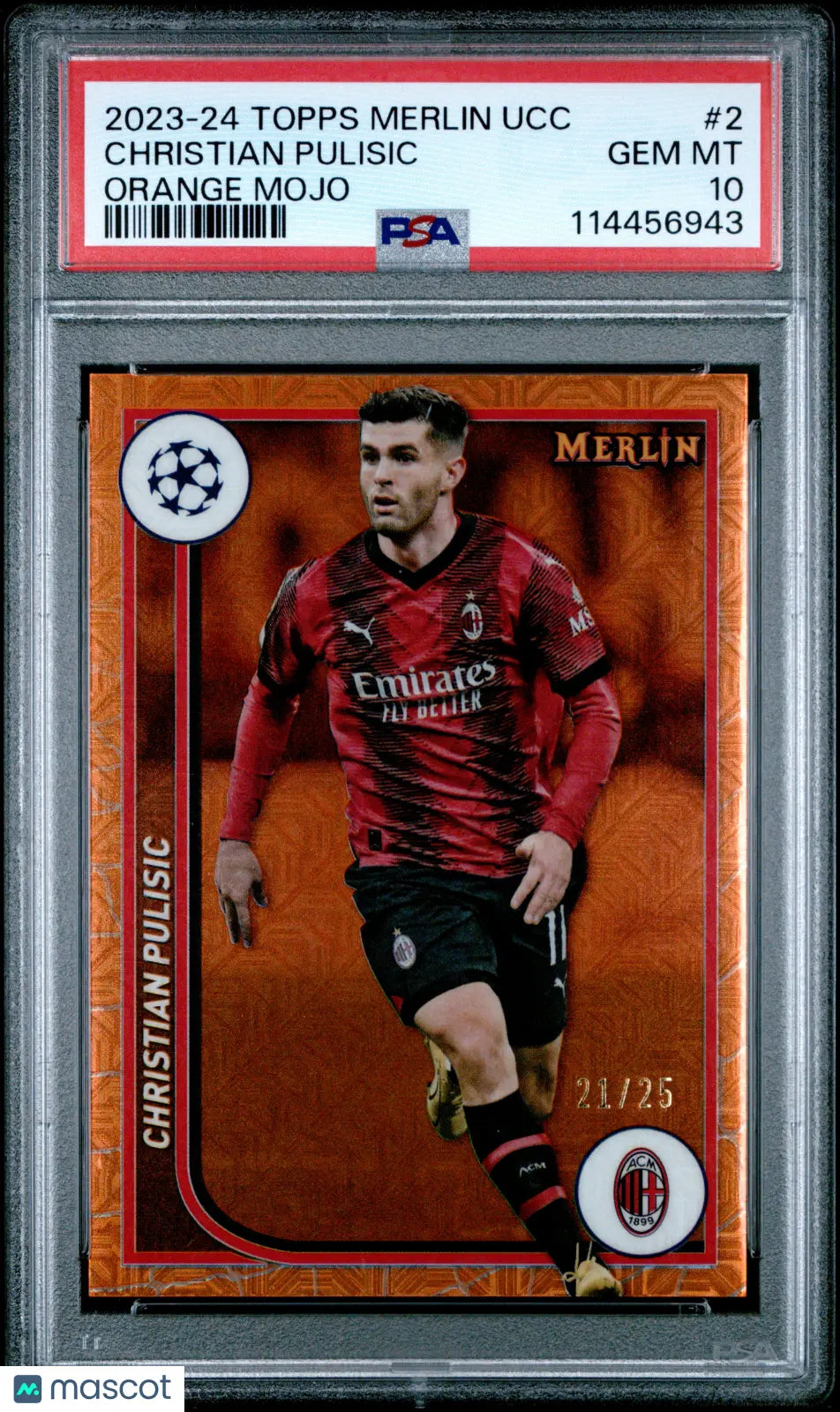 Christian Pulisic Orange Mogo /25 PSA 10 2023-24 Topps Merlin UCC 