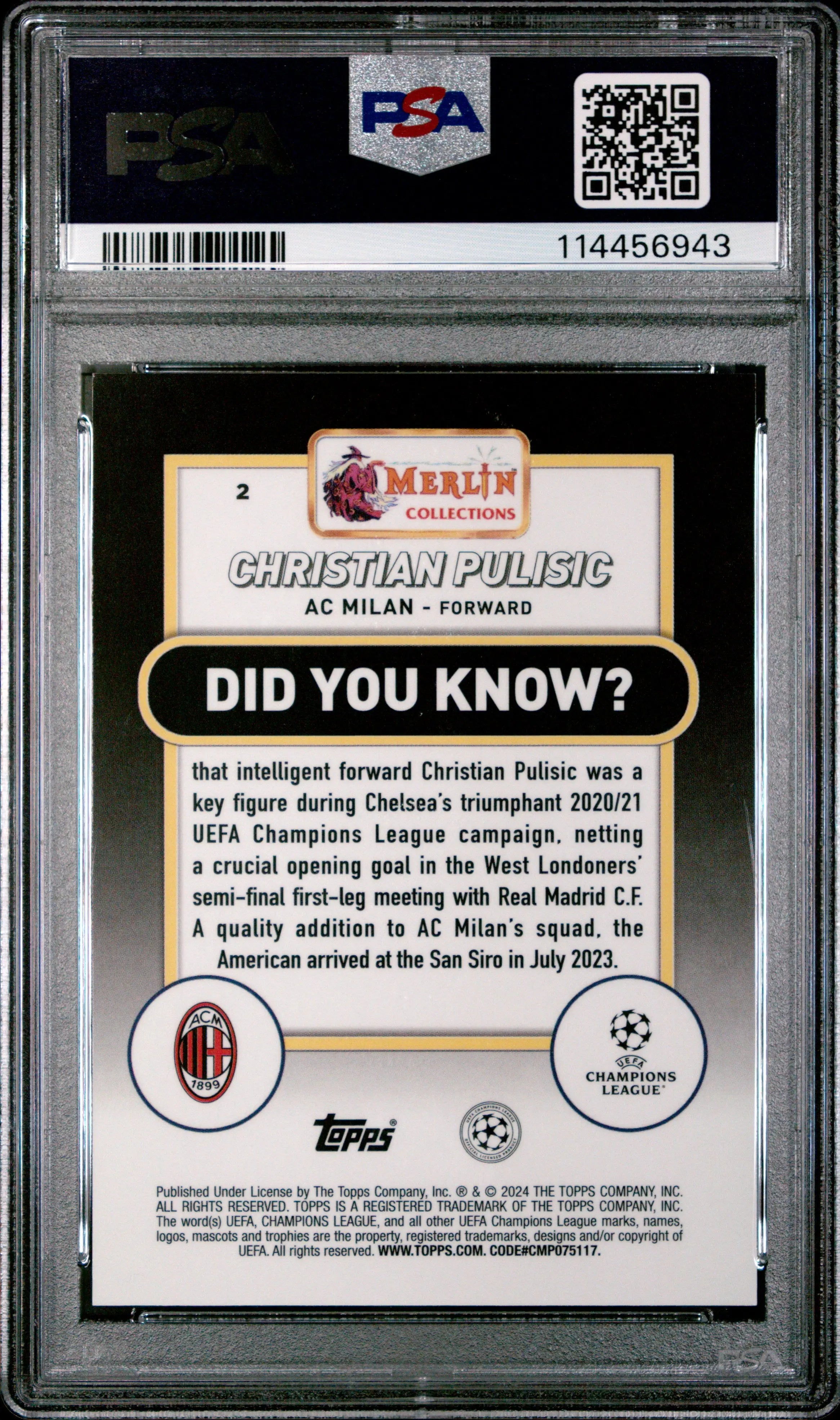 Christian Pulisic Orange Mogo /25 PSA 10 2023-24 Topps Merlin UCC 