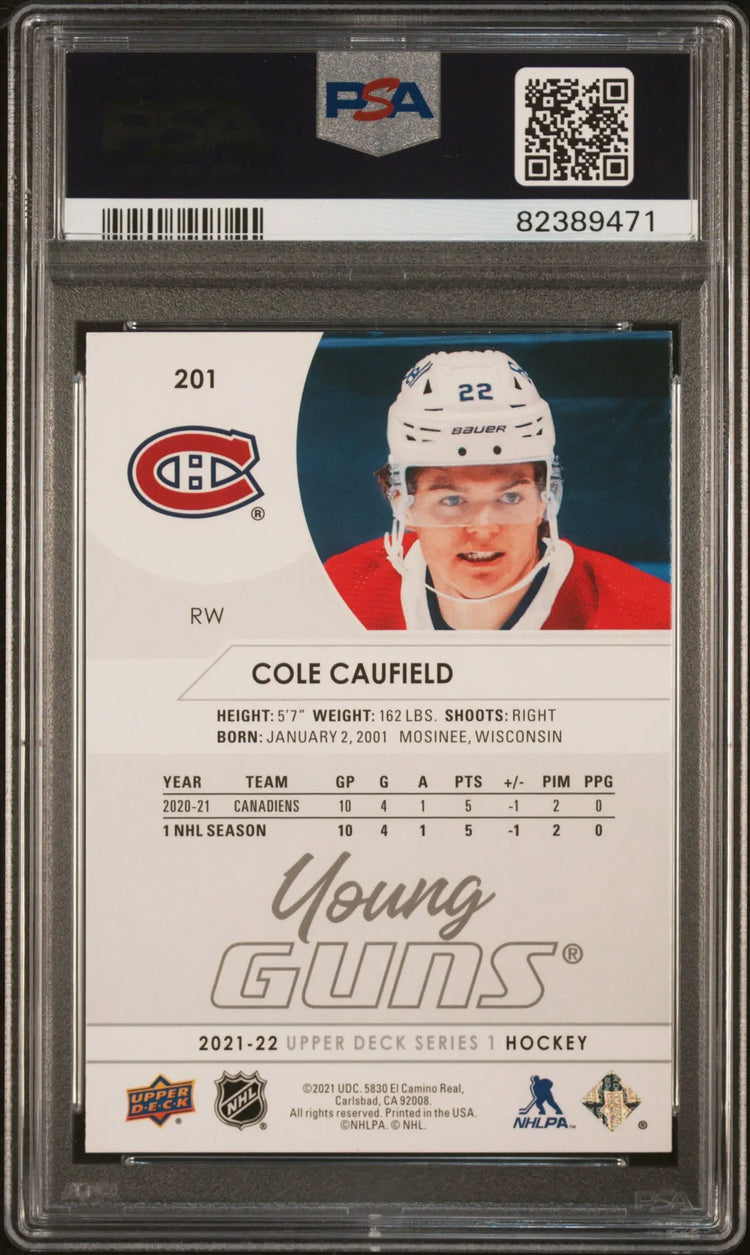 Cole Caufield PSA 9 Young Guns RC Rookie 2021-22 21-22 UD Upper Deck CANADIENS 