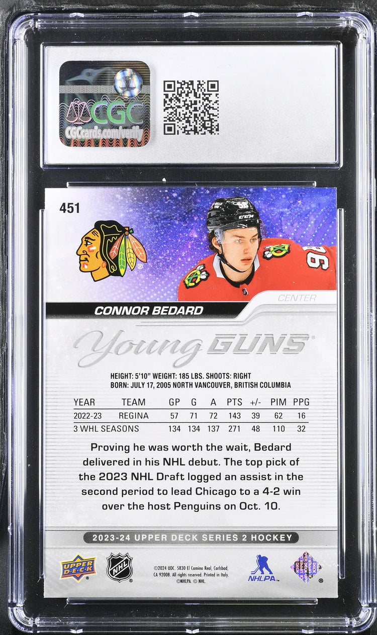 Connor Bedard CGC 10 Young Guns RC Rookie 2023-24 23-24 Upper Deck 