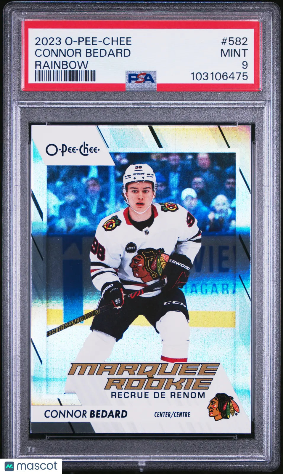 Connor Bedard RC /350 PSA 9 Rookie Rainbow OPC O Pee Chee 2023-24 UD Marquee SP 