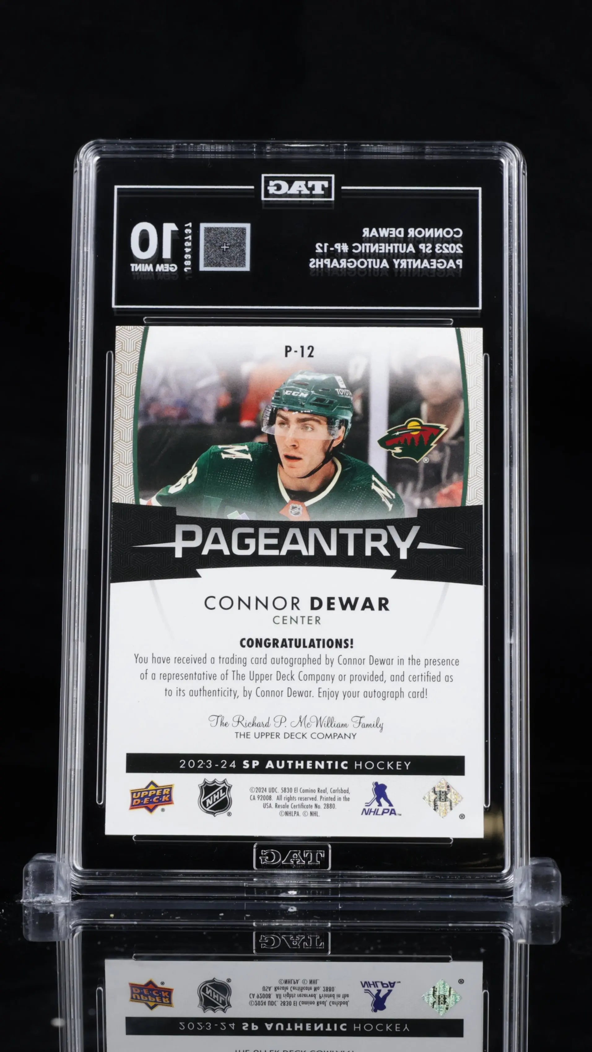 Connor Dewar Auto RC Green Pageantry Rookie Autograph TAG 10 GEM SP Authentic 