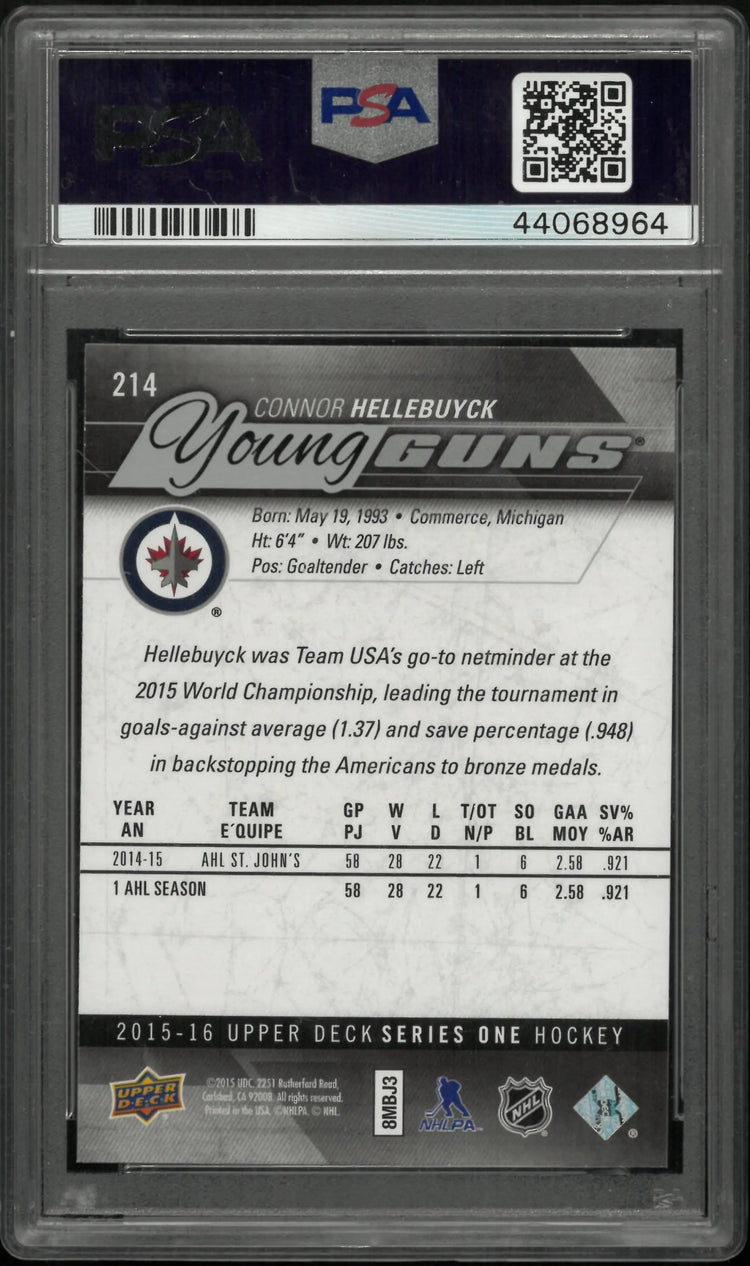 Connor Hellebuyck Young Guns RC Rookie PSA 10 UD Upper Deck 2015-16 15-16 