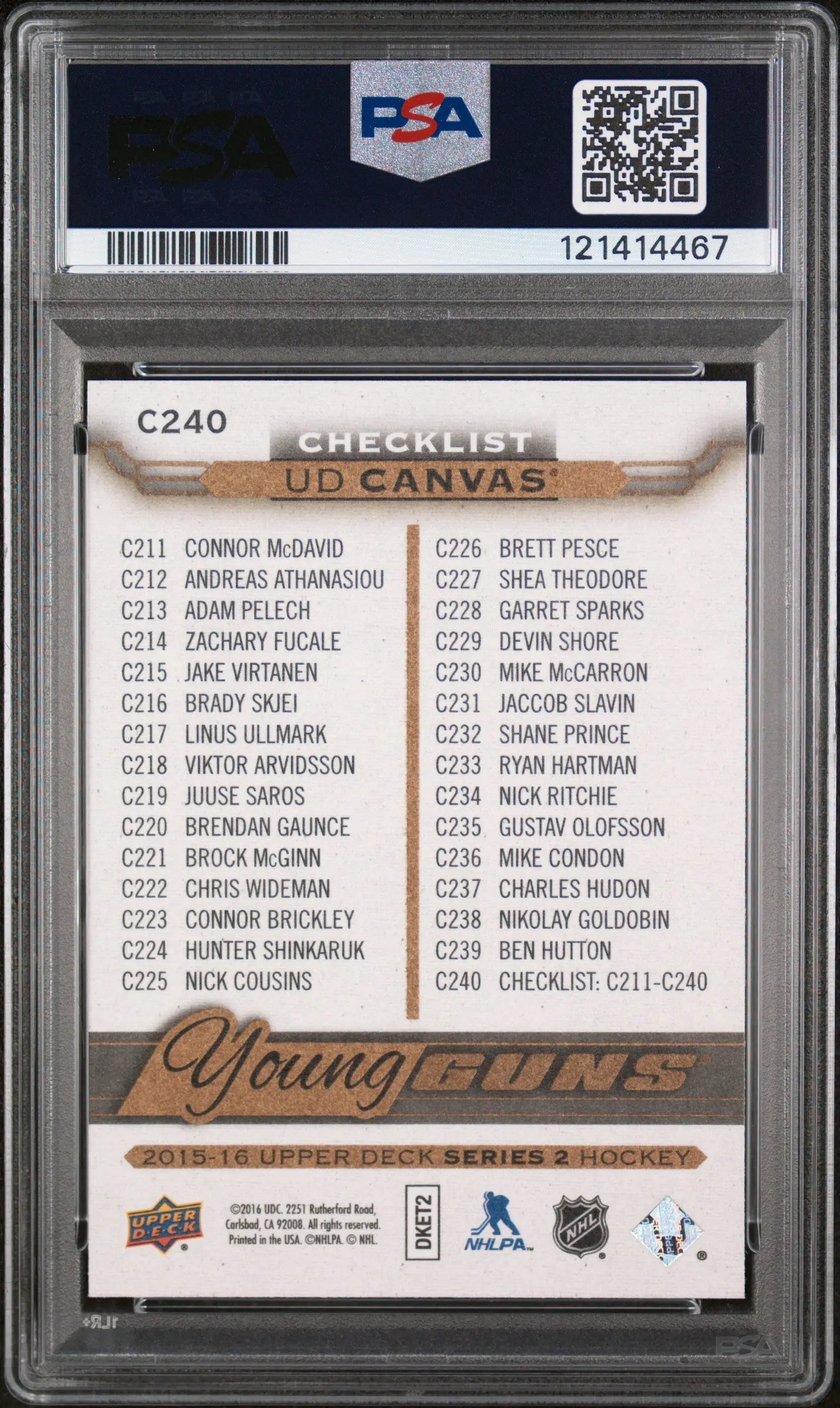 Connor McDavid Jake Virtanen RC PSA 10 Canvas Young Guns Checklist Rookie 15-16 