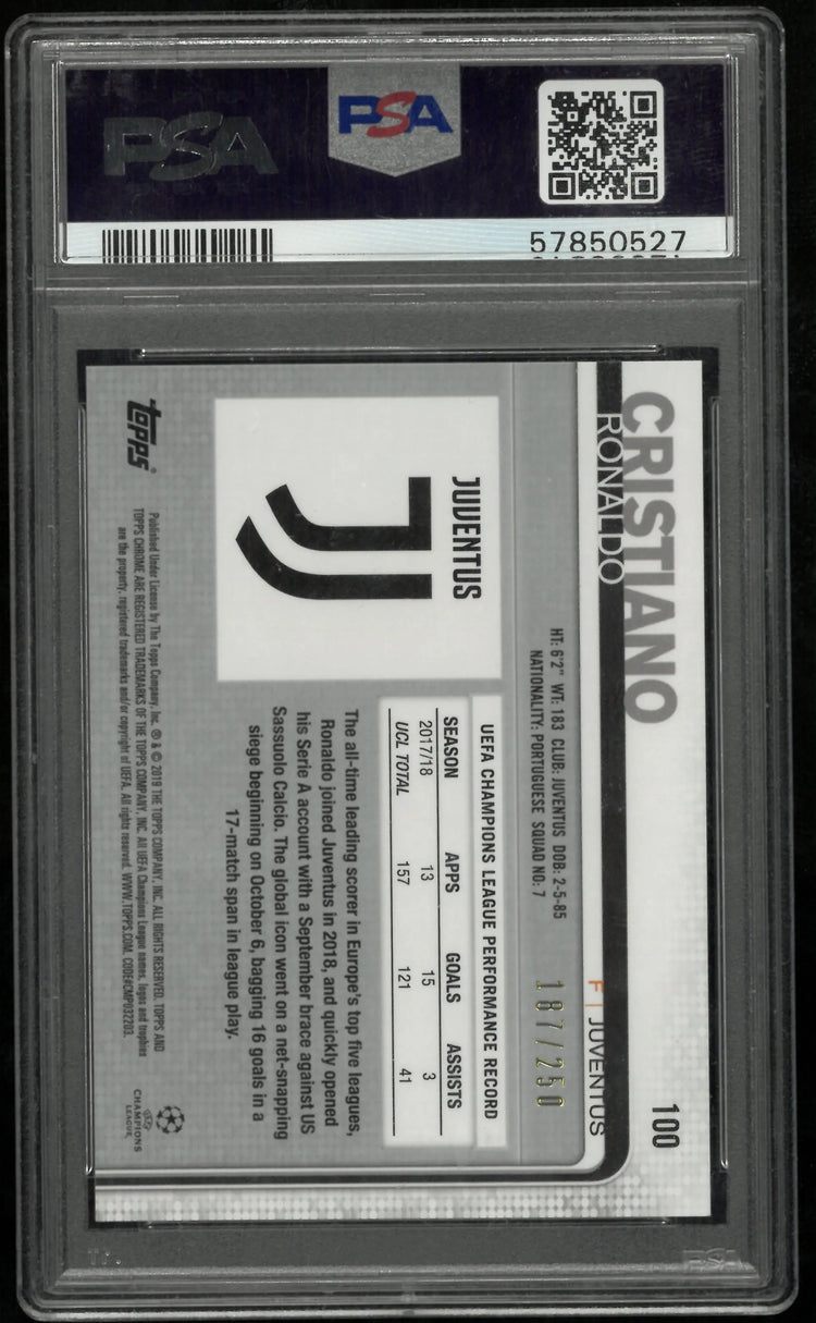 Cristiano Ronaldo Purple Refractor PSA 10 /250 2018-19 Topps Chrome UCL Running 
