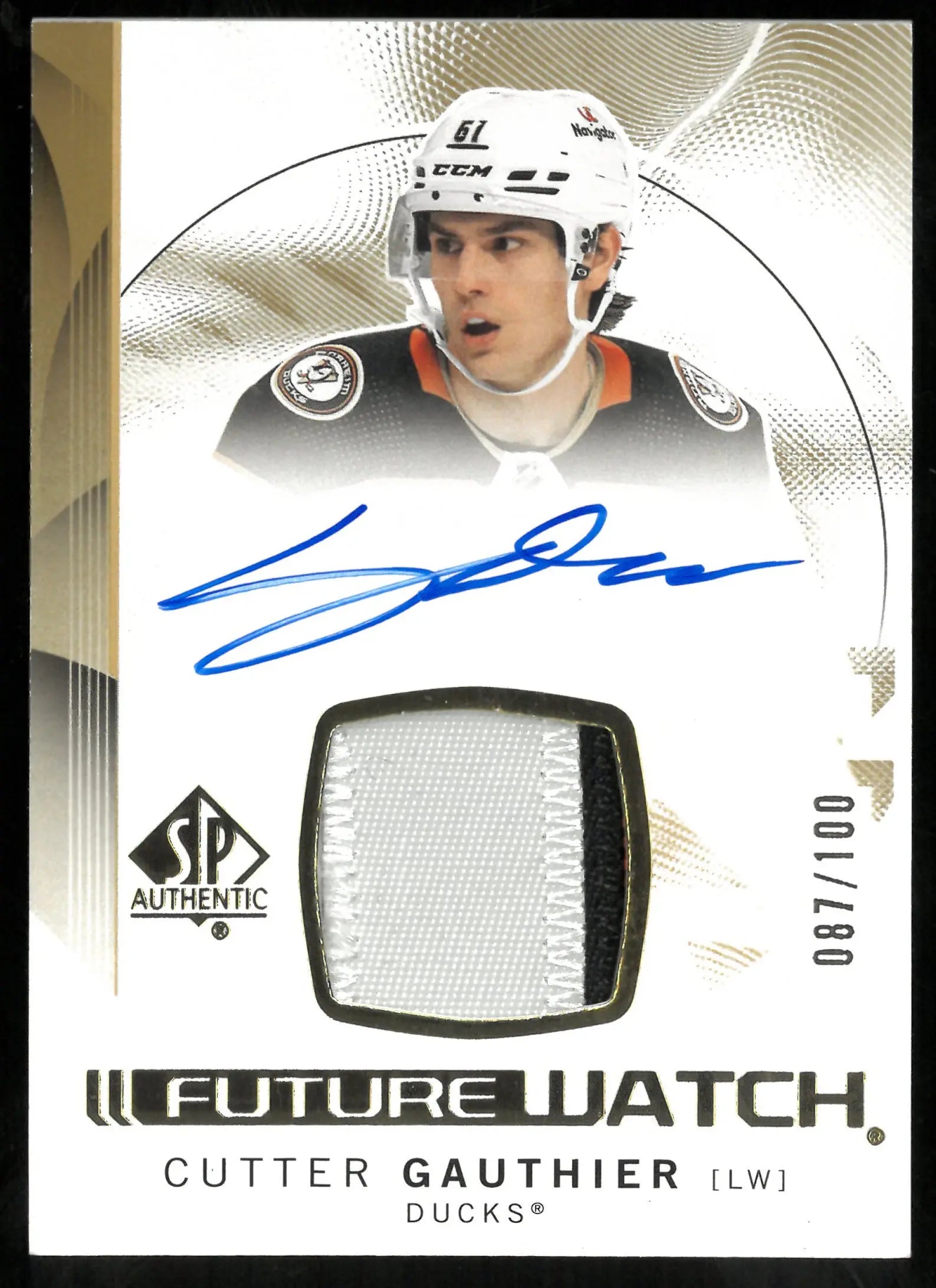 Cutter Gauthier /100 SP Patch Auto Authentic UD 2024-25 Future Watch 